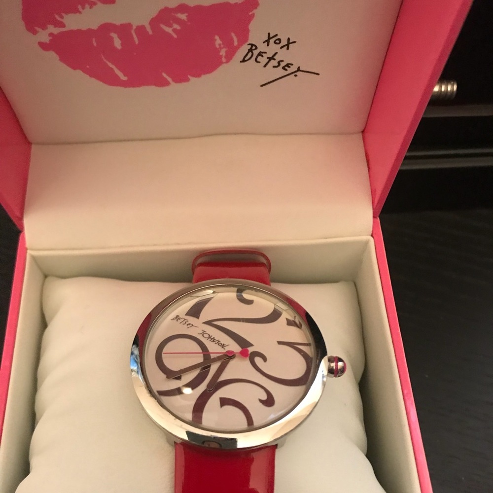 Betsey Johnson red leather watch